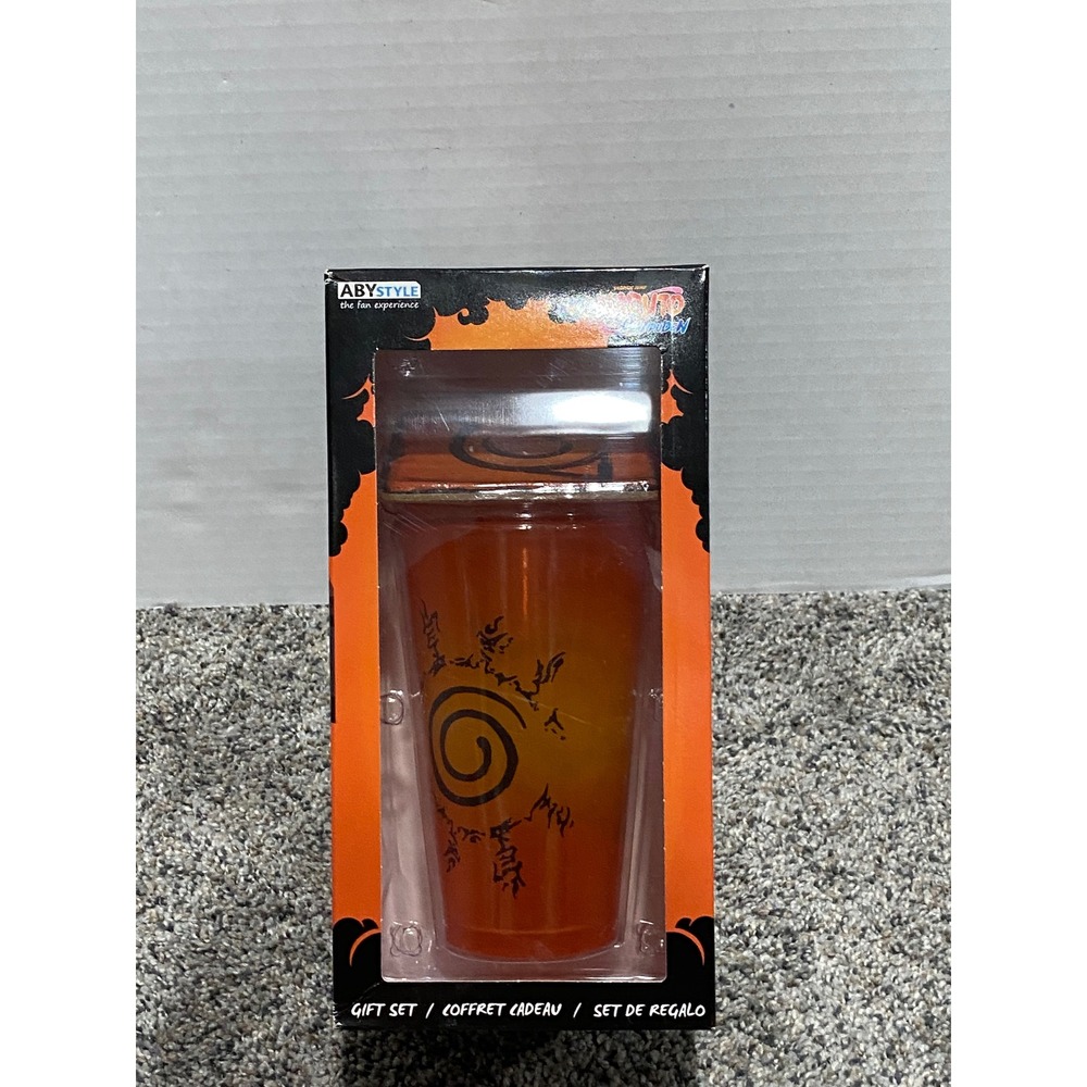 Glass and Coaster Gift Set Naruto Shippuden Unisex Orange New Anime Symbols OS